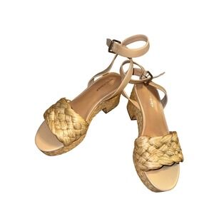 Marc Fisher Wedge Sandals Woven Ankle Strap Platform Heels Beige Womens‎ 8M